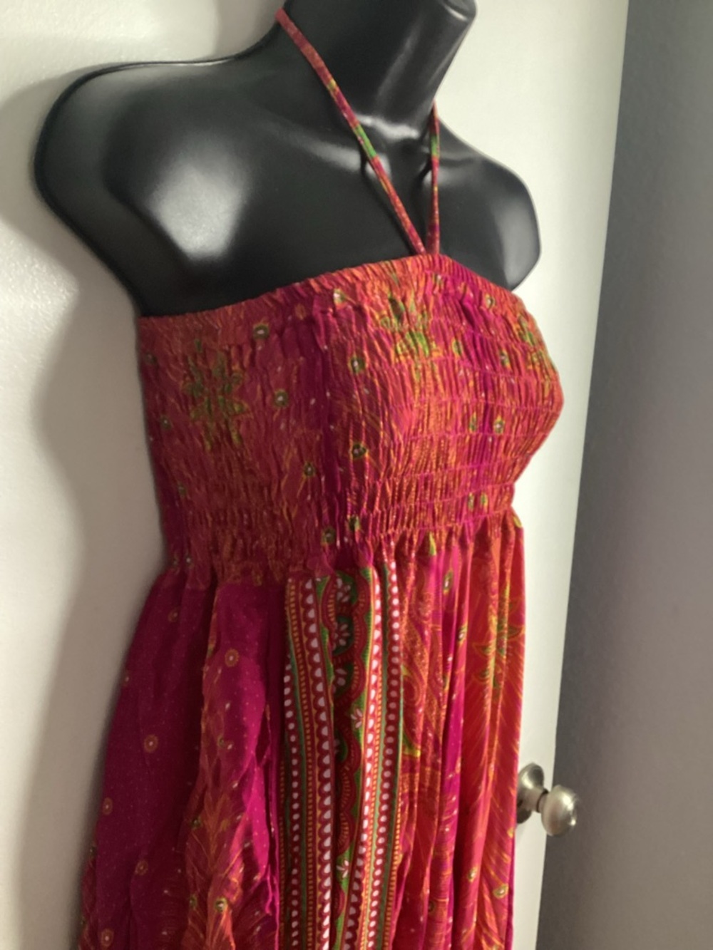 Bangkok Pants Fuchsia Smocked Halter BoHo Jumpsuit S/M